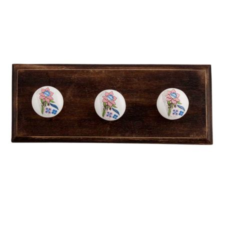 Multicolor Rose Flat Ceramic Wooden Hooks